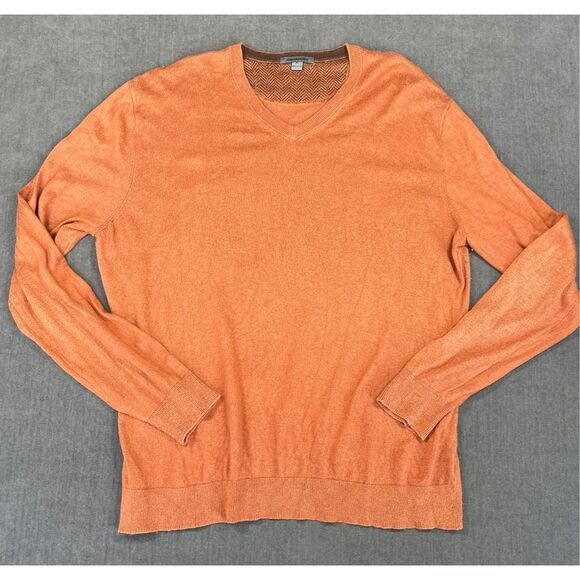 Johnston and Murphy Sweater Mens XL Orange Silk Blend Lightweight V-Neck